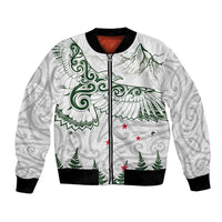 New Zealand Kea Bird Bomber Jacket Maori Tattoo and Silver Fern Green Color LT03 Unisex White - Polynesian Pride
