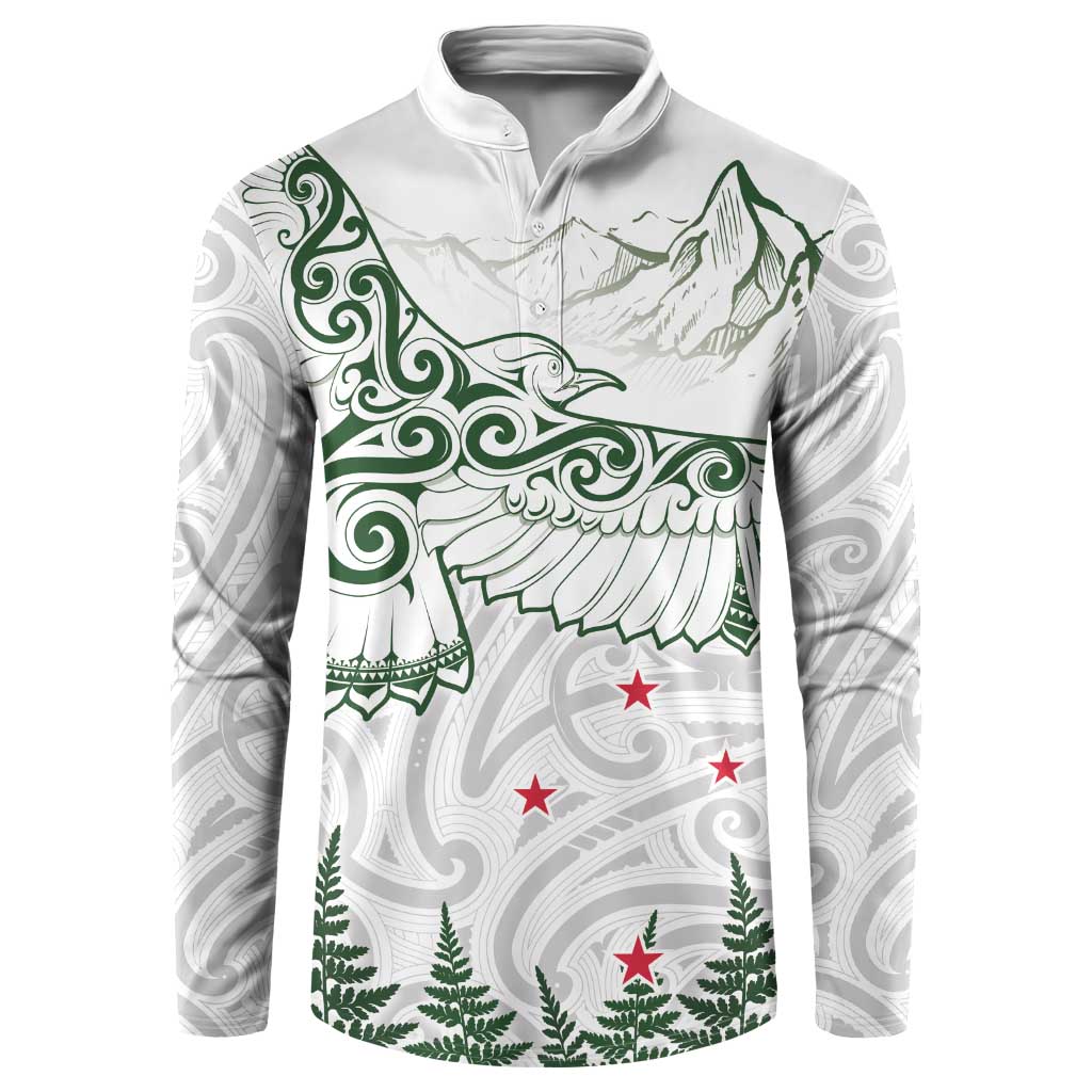 New Zealand Kea Bird Button Sweatshirt Maori Tattoo and Silver Fern Green Color LT03 White - Polynesian Pride