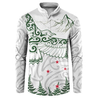 New Zealand Kea Bird Button Sweatshirt Maori Tattoo and Silver Fern Green Color LT03 White - Polynesian Pride