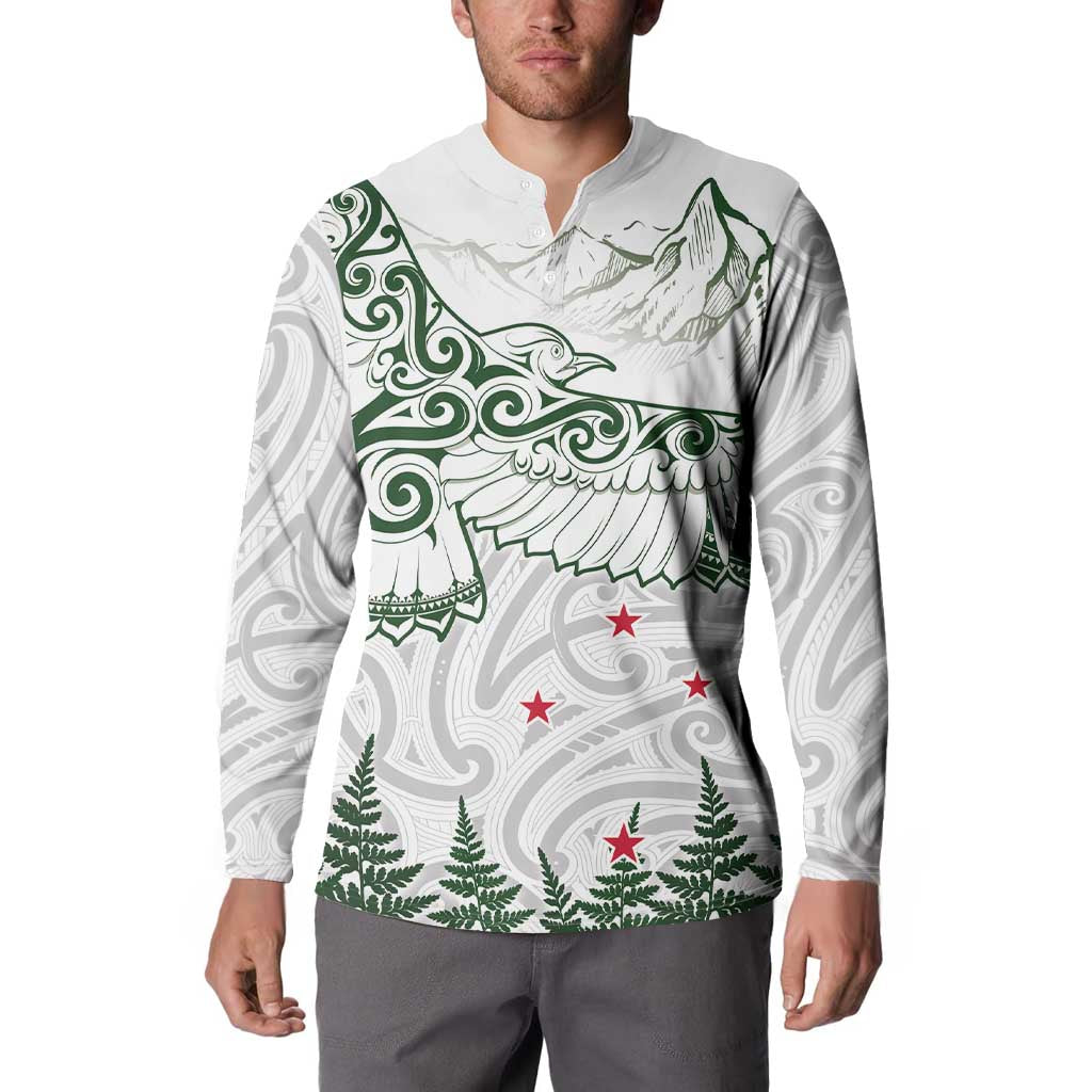 New Zealand Kea Bird Button Sweatshirt Maori Tattoo and Silver Fern Green Color LT03 - Polynesian Pride