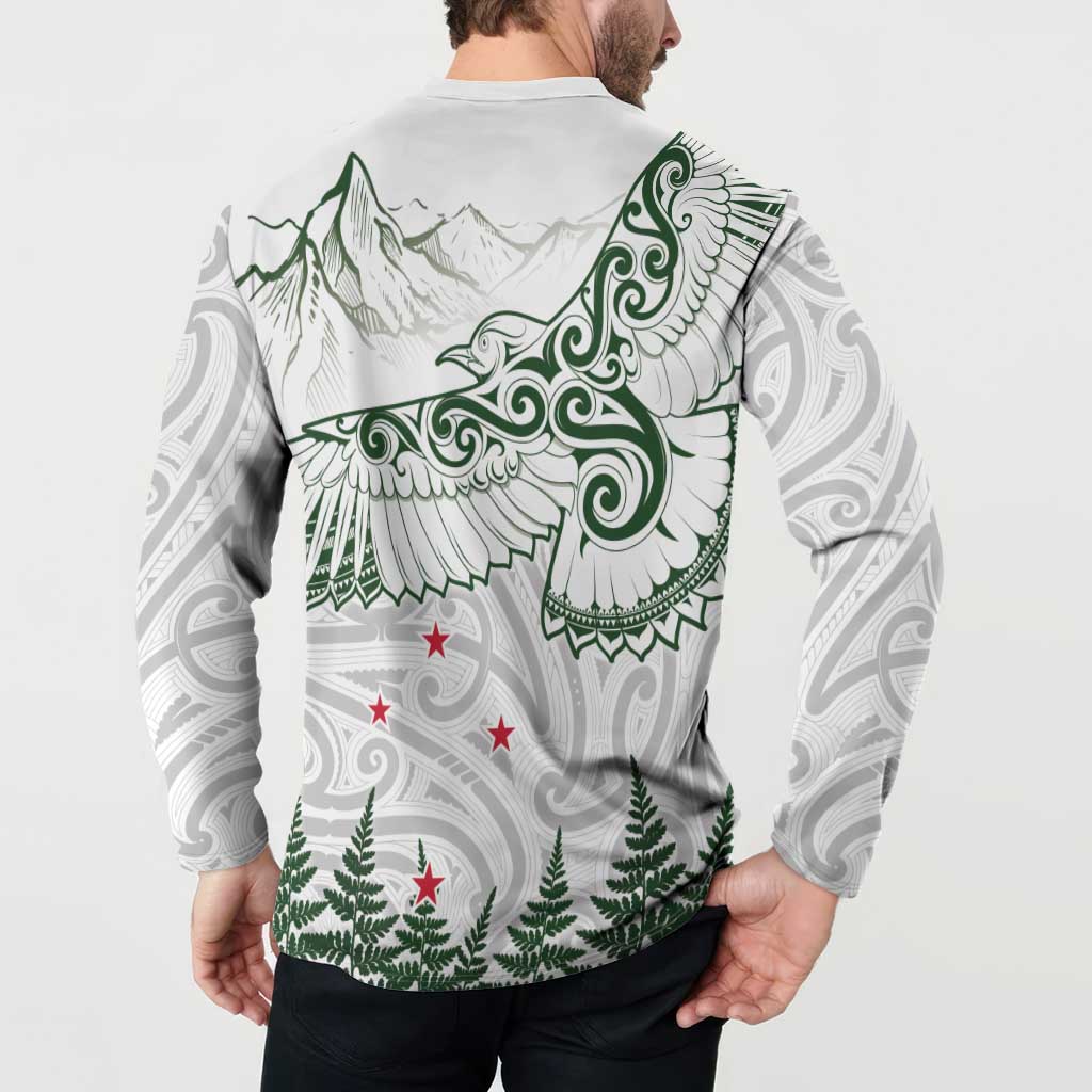 New Zealand Kea Bird Button Sweatshirt Maori Tattoo and Silver Fern Green Color LT03 - Polynesian Pride