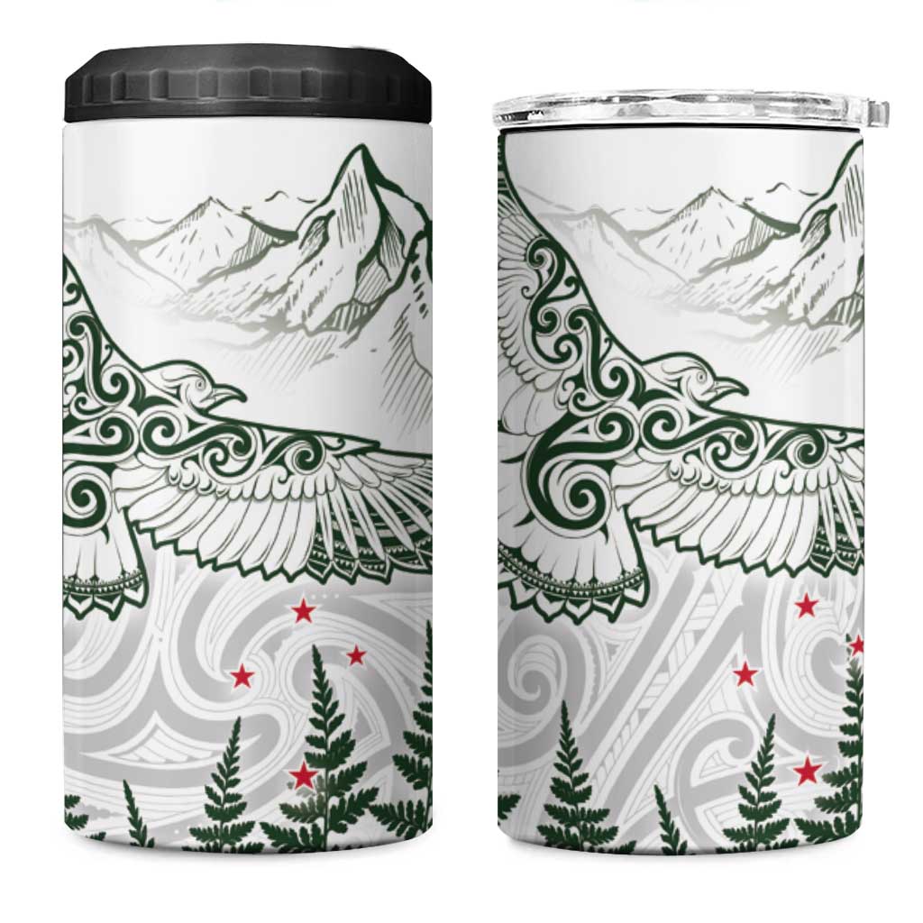 New Zealand Kea Bird 4 in 1 Can Cooler Tumbler Maori Tattoo and Silver Fern Green Color LT03 One Size: 16 oz White - Polynesian Pride