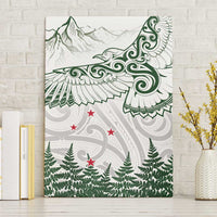 New Zealand Kea Bird Canvas Wall Art Maori Tattoo and Silver Fern Green Color LT03 Without Frame White - Polynesian Pride