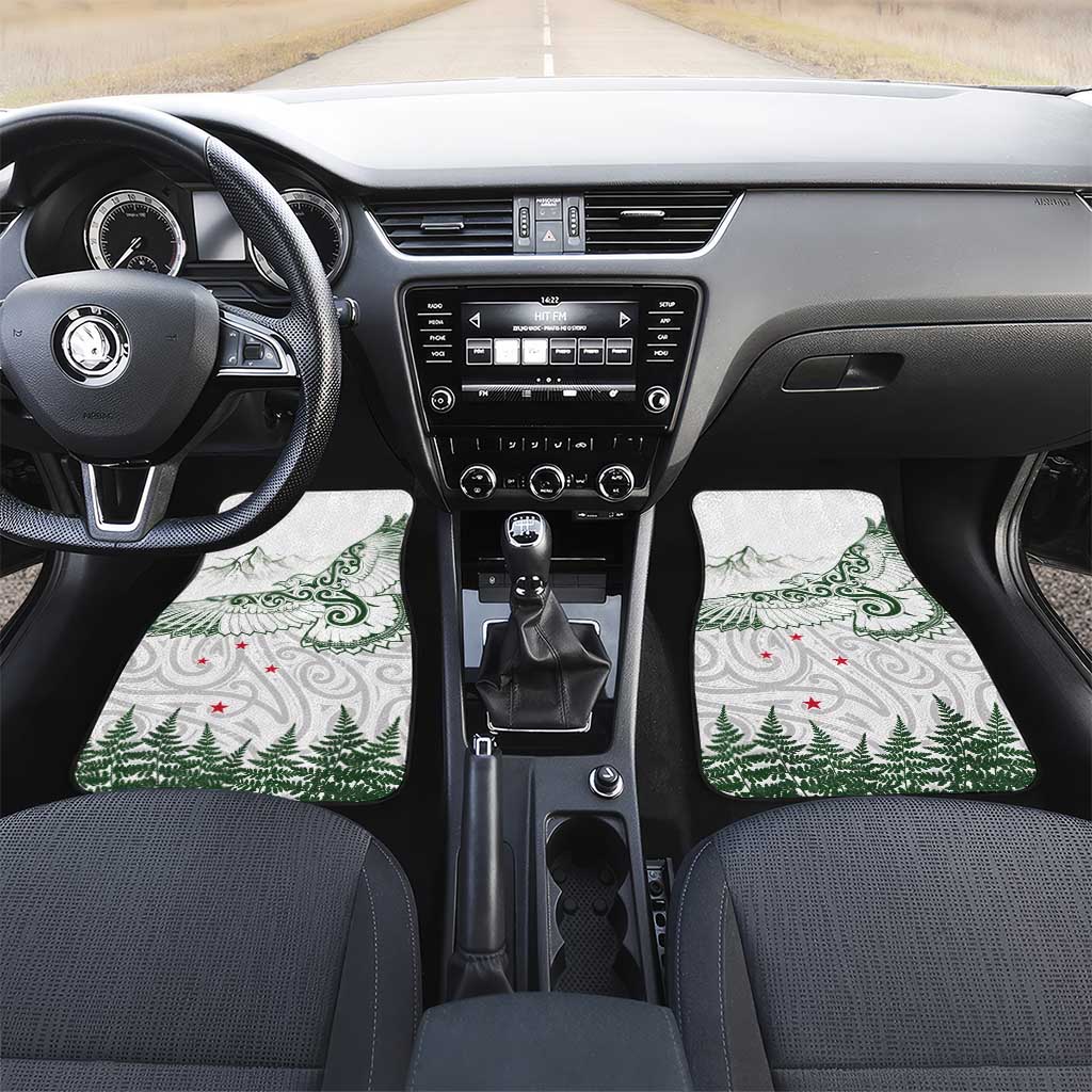 New Zealand Kea Bird Car Mats Maori Tattoo and Silver Fern Green Color LT03 Set 2pcs - Front White - Polynesian Pride