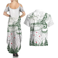 New Zealand Kea Bird Couples Matching Summer Maxi Dress and Hawaiian Shirt Maori Tattoo and Silver Fern Green Color LT03 - Polynesian Pride