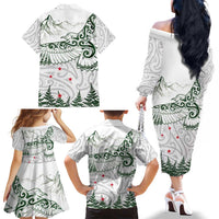 New Zealand Kea Bird Family Matching Off The Shoulder Long Sleeve Dress and Hawaiian Shirt Maori Tattoo and Silver Fern Green Color LT03 - Polynesian Pride
