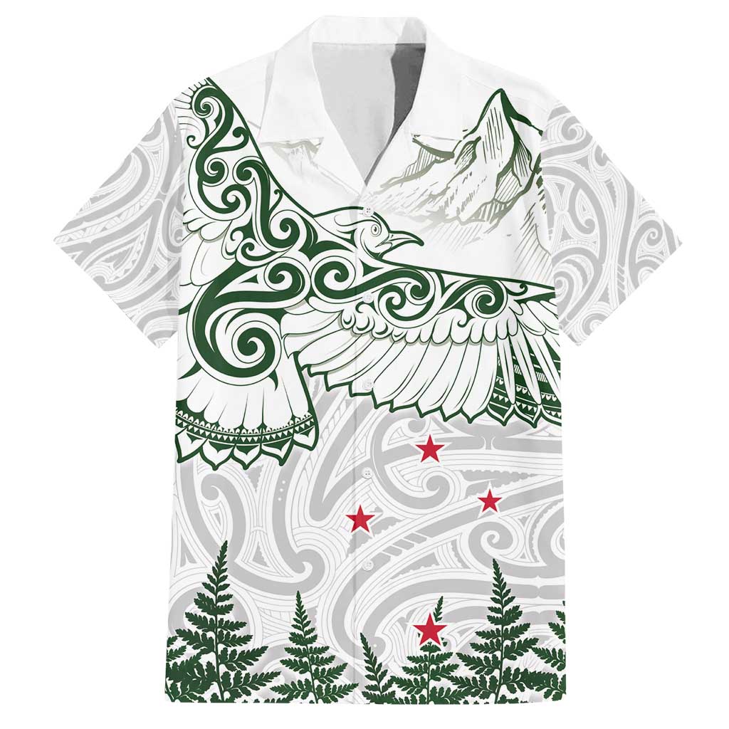New Zealand Kea Bird Family Matching Off Shoulder Maxi Dress and Hawaiian Shirt Maori Tattoo and Silver Fern Green Color LT03 Dad's Shirt - Short Sleeve White - Polynesian Pride