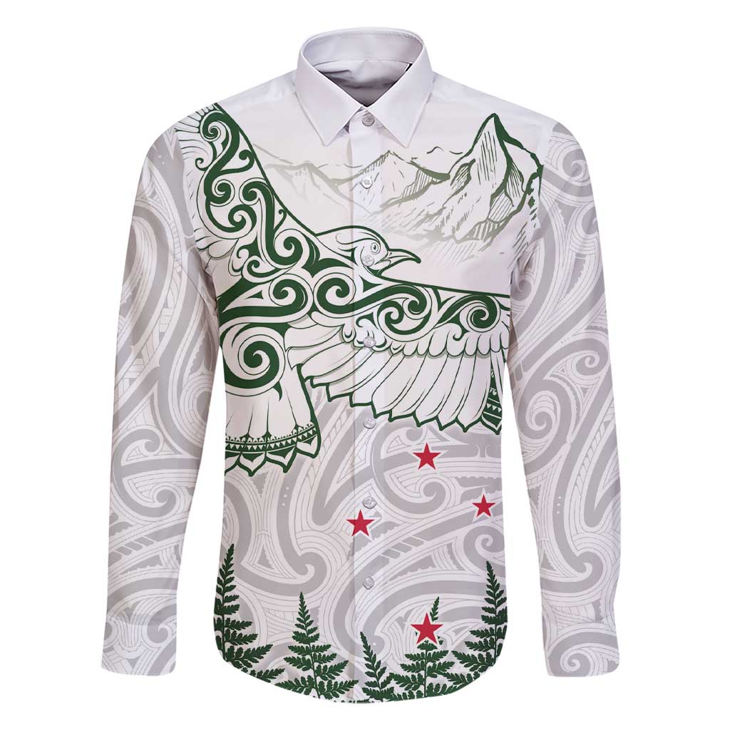 New Zealand Kea Bird Family Matching Short Sleeve Bodycon Dress and Hawaiian Shirt Maori Tattoo and Silver Fern Green Color LT03 Dad's Shirt - Long Sleeve White - Polynesian Pride