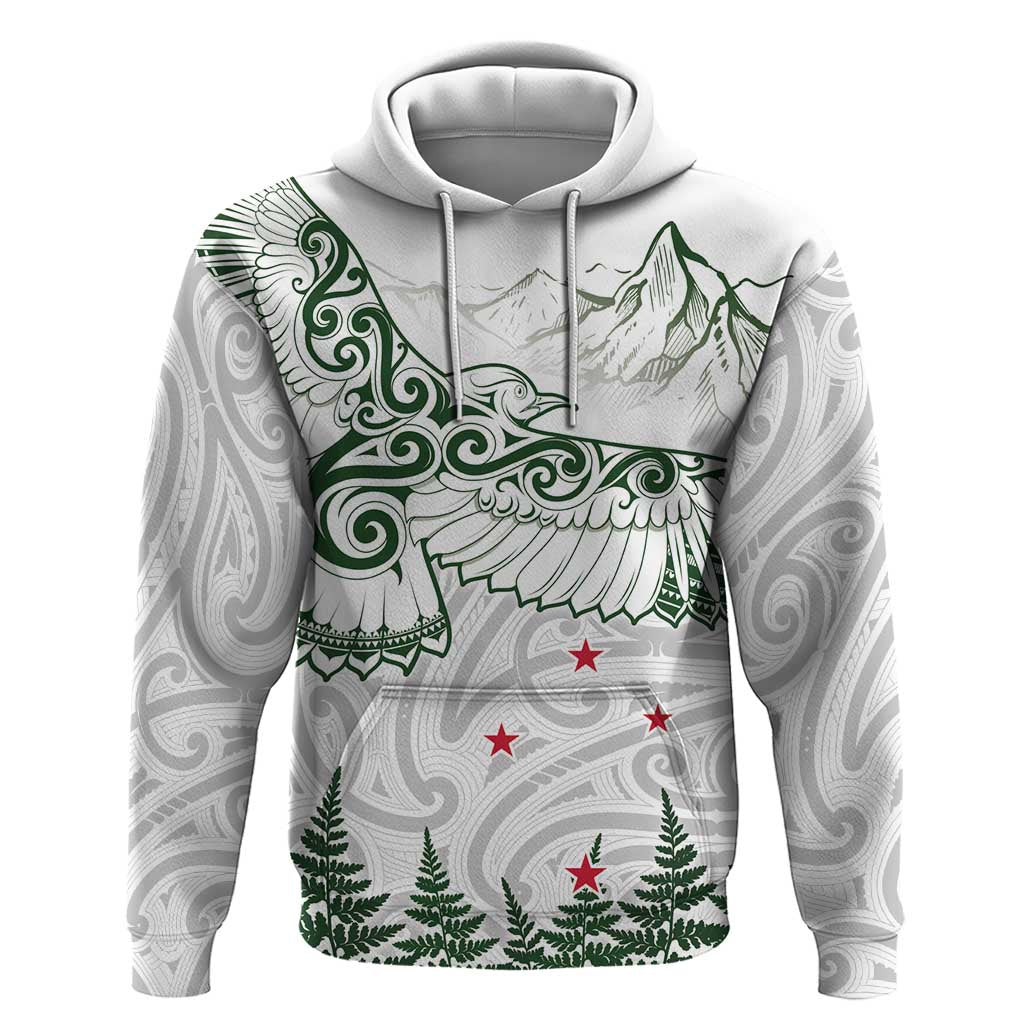 New Zealand Kea Bird Hoodie Maori Tattoo and Silver Fern Green Color LT03 Pullover Hoodie White - Polynesian Pride