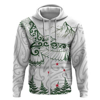 New Zealand Kea Bird Hoodie Maori Tattoo and Silver Fern Green Color LT03 Zip Hoodie White - Polynesian Pride