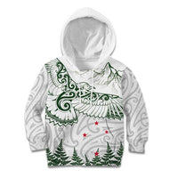 New Zealand Kea Bird Kid Hoodie Maori Tattoo and Silver Fern Green Color LT03 Hoodie White - Polynesian Pride