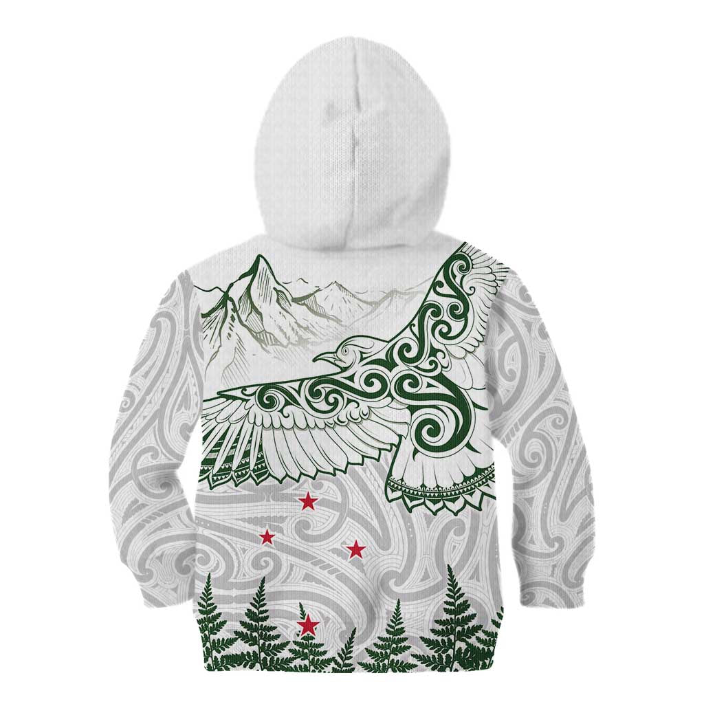 New Zealand Kea Bird Kid Hoodie Maori Tattoo and Silver Fern Green Color LT03 - Polynesian Pride