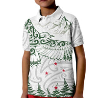 New Zealand Kea Bird Kid Polo Shirt Maori Tattoo and Silver Fern Green Color LT03 Kid White - Polynesian Pride