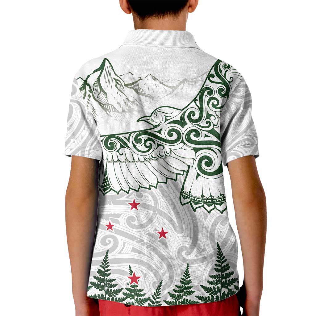 New Zealand Kea Bird Kid Polo Shirt Maori Tattoo and Silver Fern Green Color LT03 - Polynesian Pride
