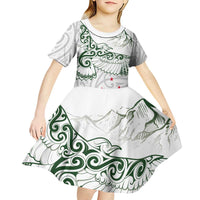 New Zealand Kea Bird Kid Short Sleeve Dress Maori Tattoo and Silver Fern Green Color LT03 - Polynesian Pride