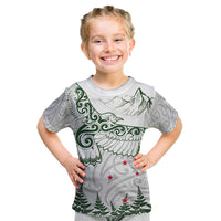 New Zealand Kea Bird Kid T Shirt Maori Tattoo and Silver Fern Green Color LT03 White - Polynesian Pride