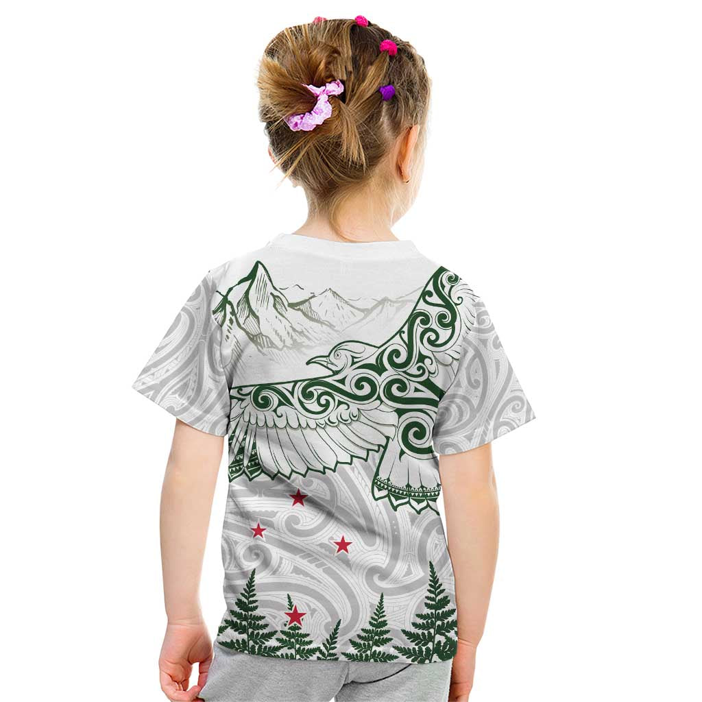 New Zealand Kea Bird Kid T Shirt Maori Tattoo and Silver Fern Green Color LT03 - Polynesian Pride