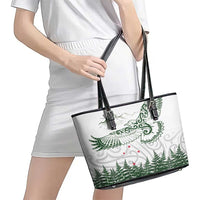 New Zealand Kea Bird Leather Tote Bag Maori Tattoo and Silver Fern Green Color LT03 - Polynesian Pride