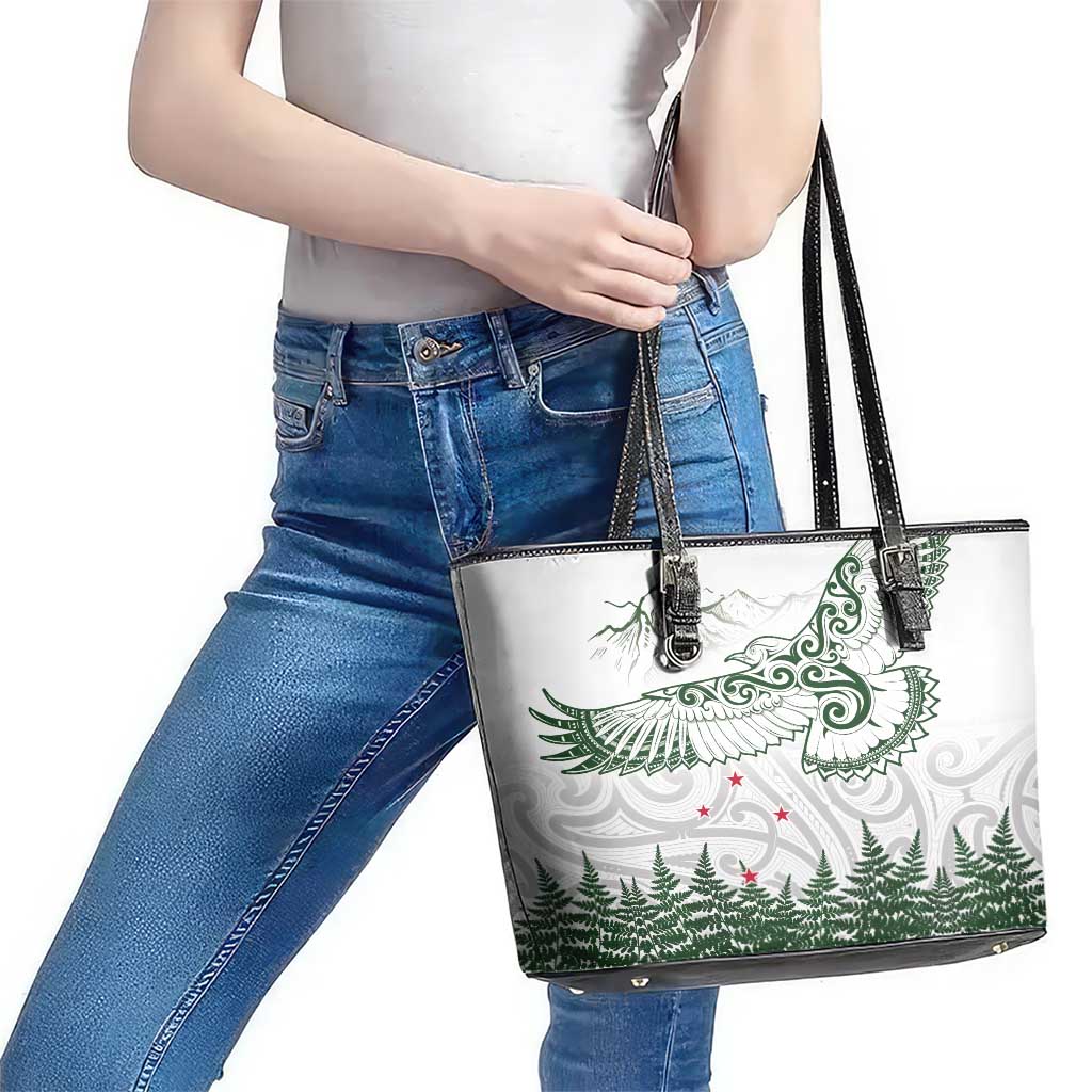 New Zealand Kea Bird Leather Tote Bag Maori Tattoo and Silver Fern Green Color LT03 - Polynesian Pride