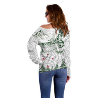 New Zealand Kea Bird Off Shoulder Sweater Maori Tattoo and Silver Fern Green Color LT03 - Polynesian Pride