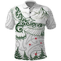 New Zealand Kea Bird Polo Shirt Maori Tattoo and Silver Fern Green Color LT03 White - Polynesian Pride