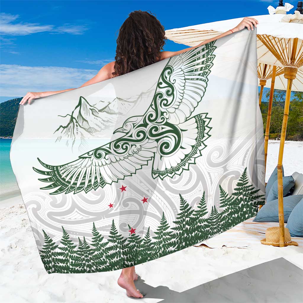 New Zealand Kea Bird Sarong Maori Tattoo and Silver Fern Green Color LT03 One Size 44 x 66 inches White - Polynesian Pride