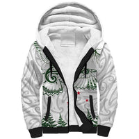 New Zealand Kea Bird Sherpa Hoodie Maori Tattoo and Silver Fern Green Color LT03 Unisex White - Polynesian Pride