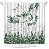 New Zealand Kea Bird Shower Curtain Maori Tattoo and Silver Fern Green Color LT03 White - Polynesian Pride