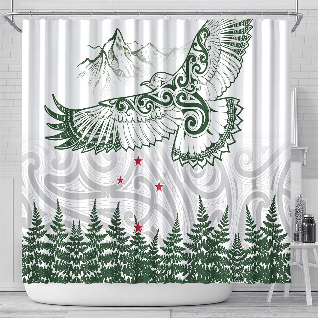 New Zealand Kea Bird Shower Curtain Maori Tattoo and Silver Fern Green Color LT03 - Polynesian Pride