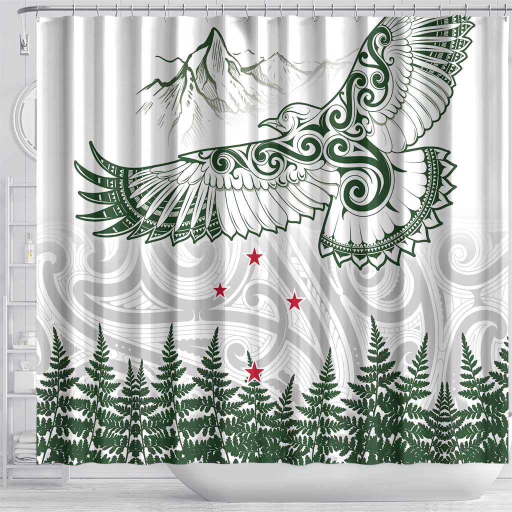 New Zealand Kea Bird Shower Curtain Maori Tattoo and Silver Fern Green Color LT03 - Polynesian Pride
