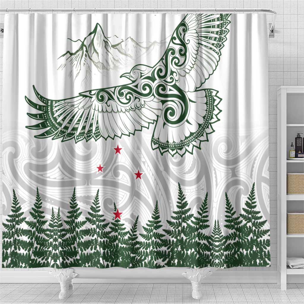 New Zealand Kea Bird Shower Curtain Maori Tattoo and Silver Fern Green Color LT03 - Polynesian Pride