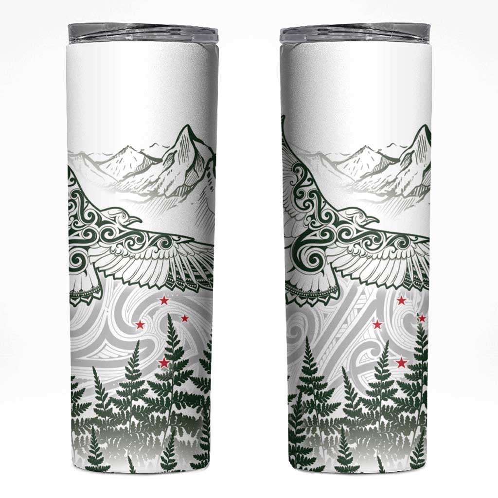 New Zealand Kea Bird Skinny Tumbler Maori Tattoo and Silver Fern Green Color LT03 White - Polynesian Pride