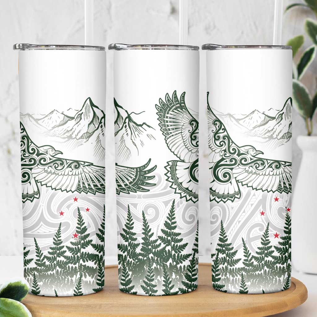 New Zealand Kea Bird Skinny Tumbler Maori Tattoo and Silver Fern Green Color LT03 - Polynesian Pride