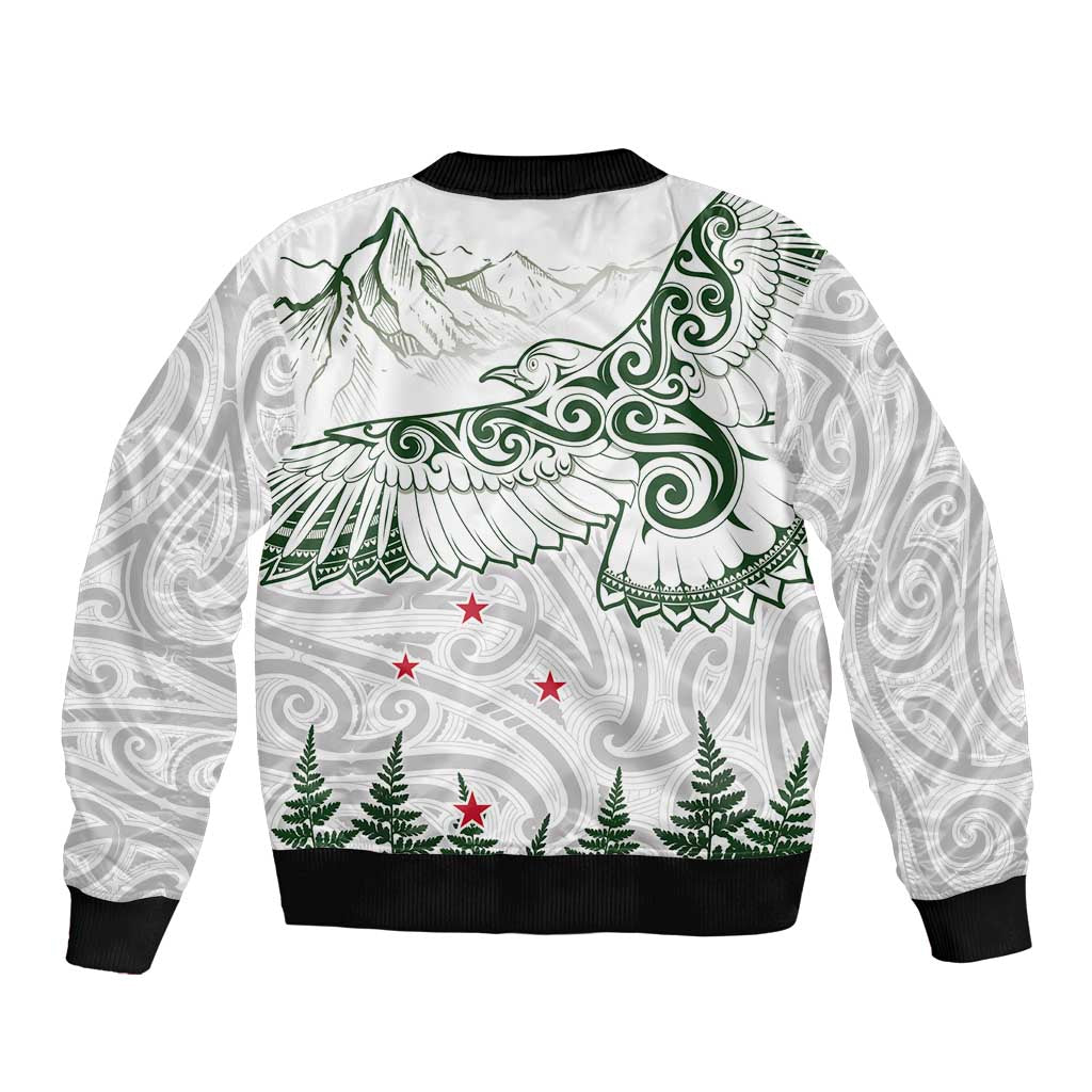 New Zealand Kea Bird Sleeve Zip Bomber Jacket Maori Tattoo and Silver Fern Green Color LT03 - Polynesian Pride