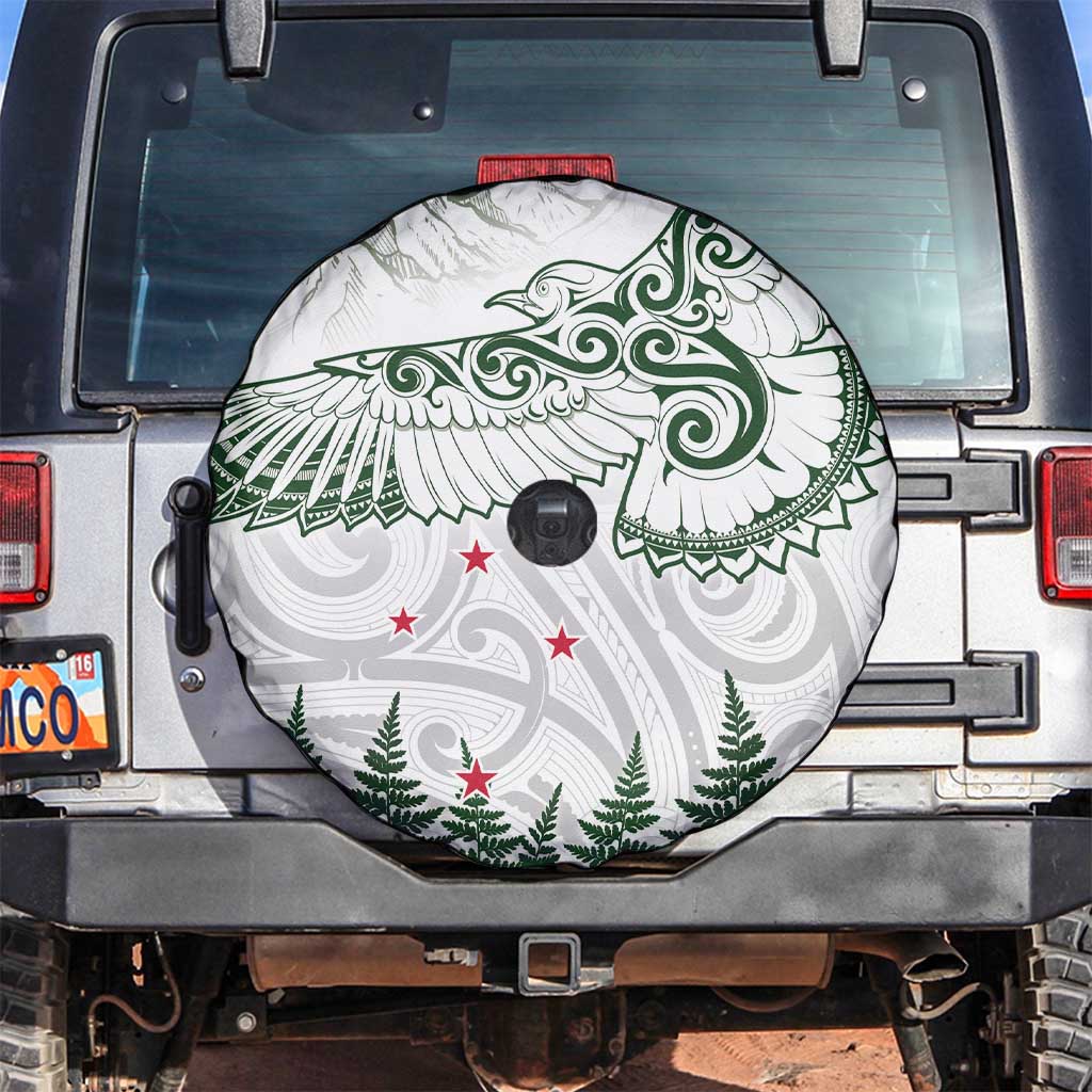 New Zealand Kea Bird Spare Tire Cover Maori Tattoo and Silver Fern Green Color LT03 White - Polynesian Pride