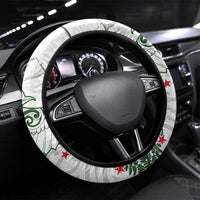 New Zealand Kea Bird Steering Wheel Cover Maori Tattoo and Silver Fern Green Color LT03 Universal Fit White - Polynesian Pride