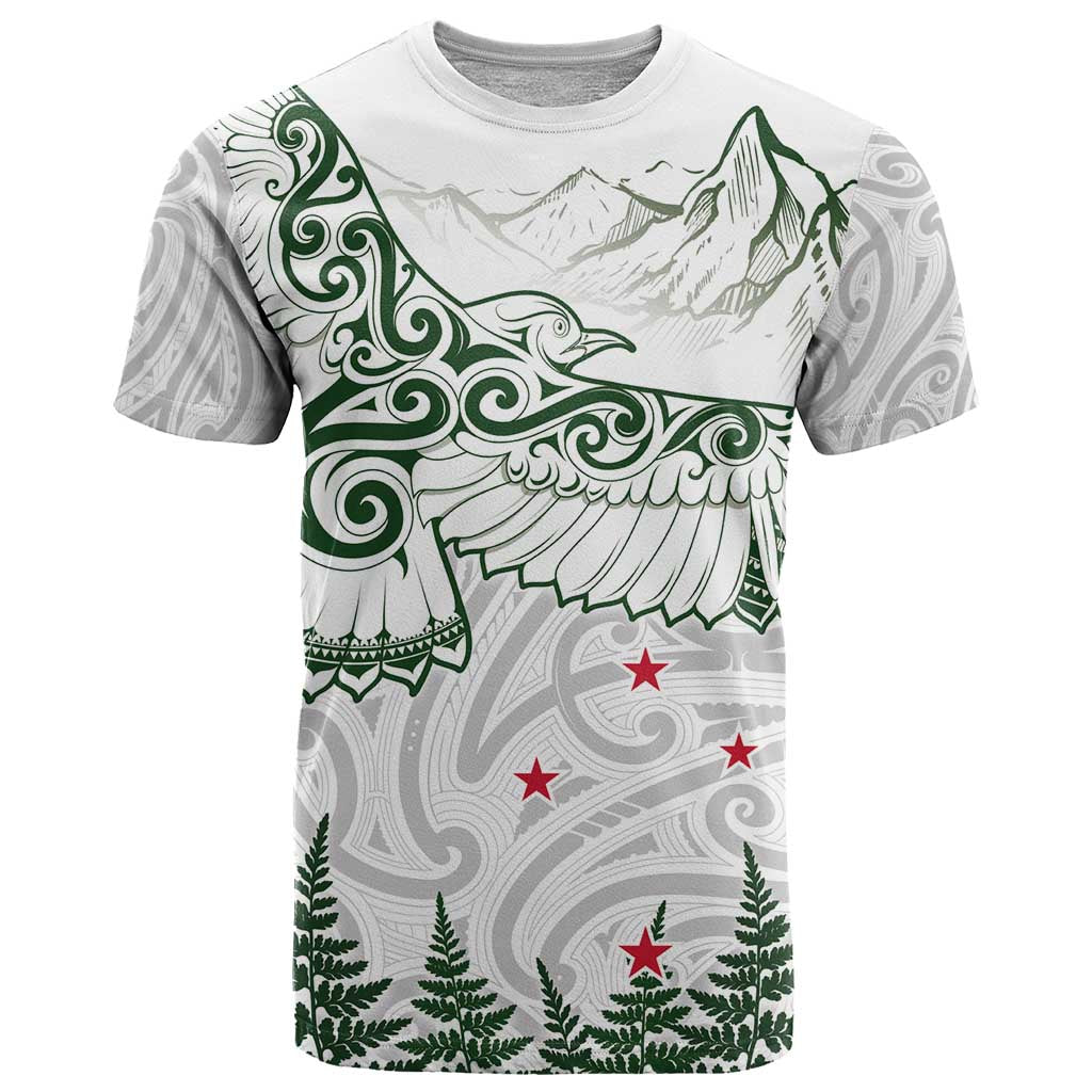 New Zealand Kea Bird T Shirt Maori Tattoo and Silver Fern Green Color LT03 White - Polynesian Pride