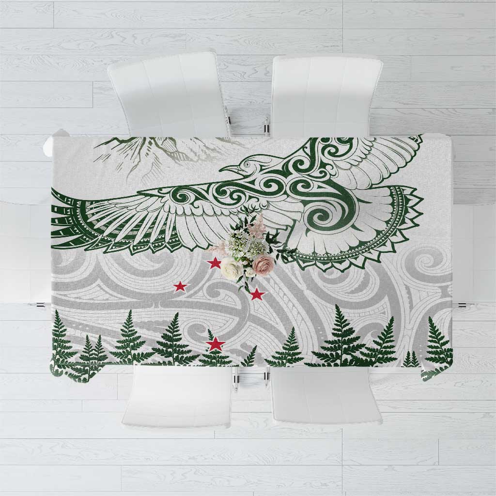 New Zealand Kea Bird Tablecloth Maori Tattoo and Silver Fern Green Color LT03 White - Polynesian Pride
