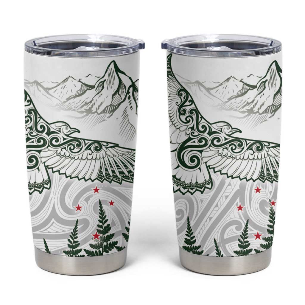 New Zealand Kea Bird Tumbler Cup Maori Tattoo and Silver Fern Green Color LT03 White - Polynesian Pride