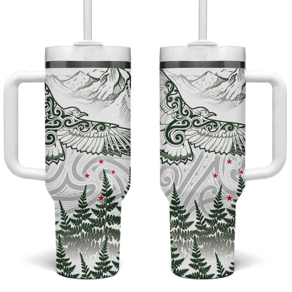 New Zealand Kea Bird Tumbler With Handle Maori Tattoo and Silver Fern Green Color LT03 One Size: 40 oz White - Polynesian Pride