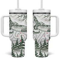 New Zealand Kea Bird Tumbler With Handle Maori Tattoo and Silver Fern Green Color LT03 One Size: 40 oz White - Polynesian Pride