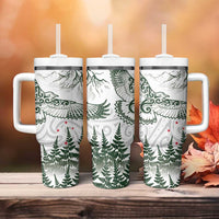 New Zealand Kea Bird Tumbler With Handle Maori Tattoo and Silver Fern Green Color LT03 - Polynesian Pride