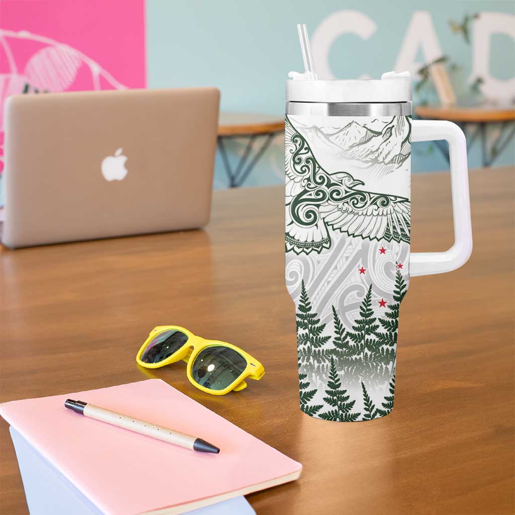 New Zealand Kea Bird Tumbler With Handle Maori Tattoo and Silver Fern Green Color LT03 - Polynesian Pride