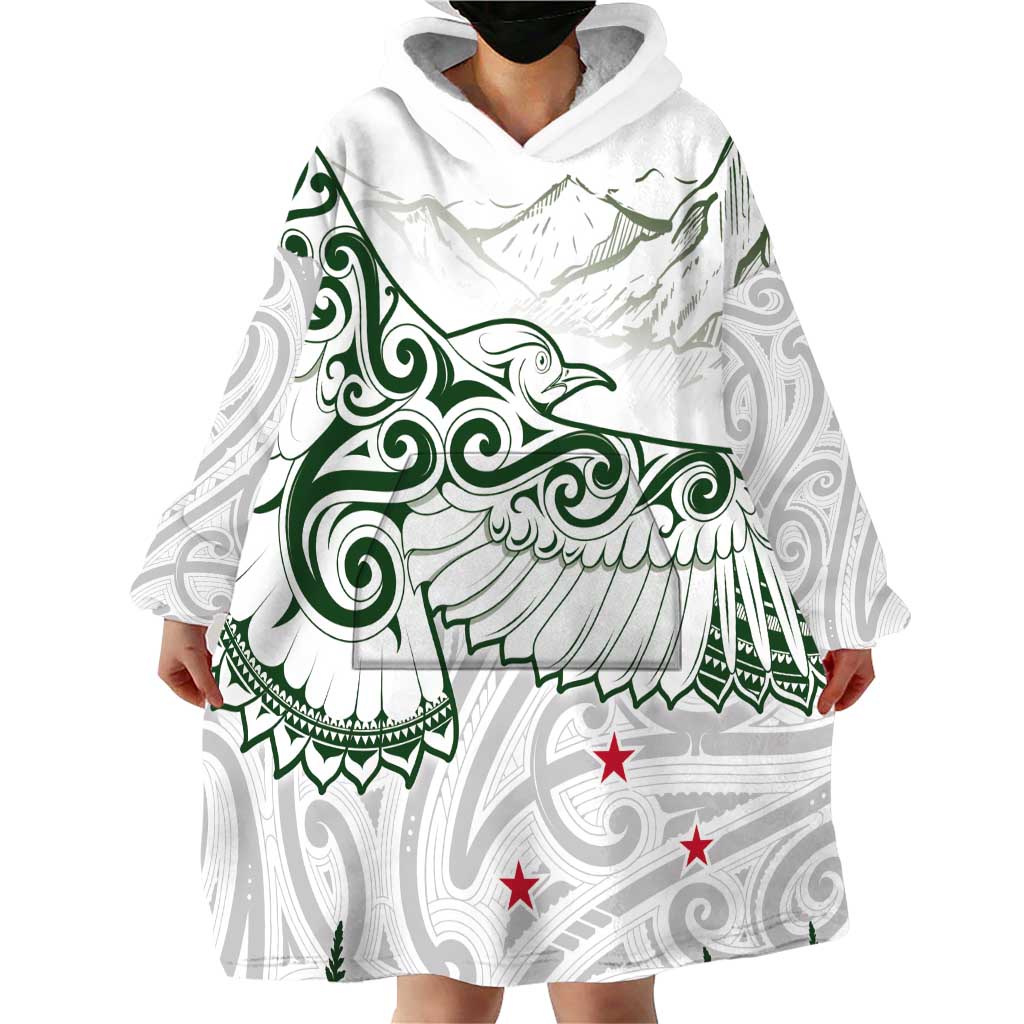 New Zealand Kea Bird Wearable Blanket Hoodie Maori Tattoo and Silver Fern Green Color LT03 - Polynesian Pride