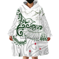 New Zealand Kea Bird Wearable Blanket Hoodie Maori Tattoo and Silver Fern Green Color LT03 - Polynesian Pride