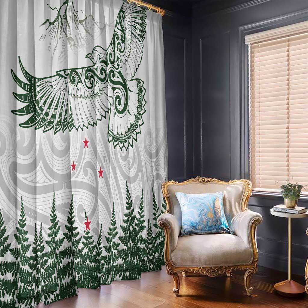 New Zealand Kea Bird Window Curtain Maori Tattoo and Silver Fern Green Color LT03 - Polynesian Pride