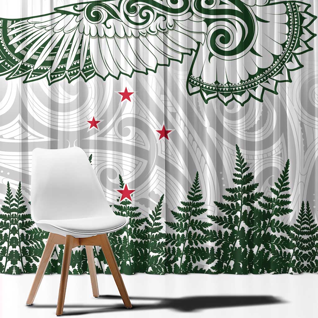 New Zealand Kea Bird Window Curtain Maori Tattoo and Silver Fern Green Color LT03 - Polynesian Pride