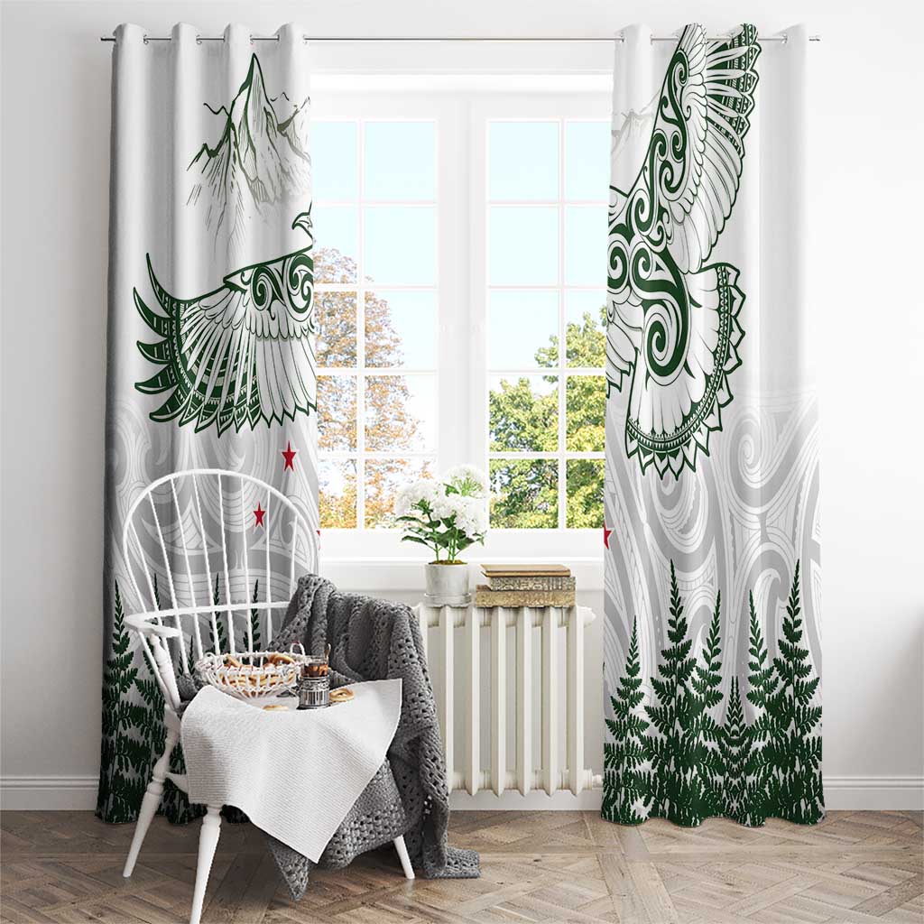 New Zealand Kea Bird Window Curtain Maori Tattoo and Silver Fern Green Color LT03 - Polynesian Pride