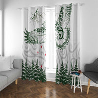 New Zealand Kea Bird Window Curtain Maori Tattoo and Silver Fern Green Color LT03 With Grommets White - Polynesian Pride