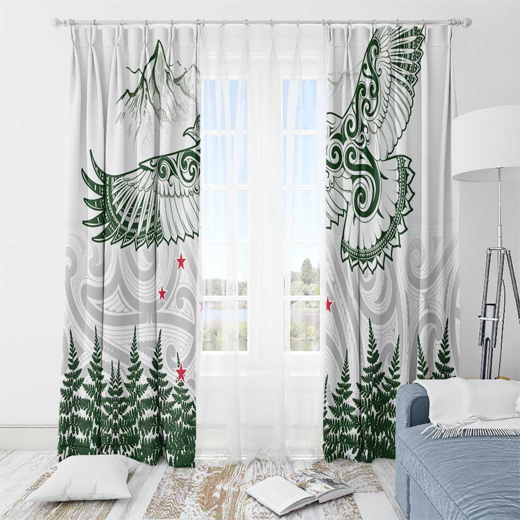 New Zealand Kea Bird Window Curtain Maori Tattoo and Silver Fern Green Color LT03 - Polynesian Pride